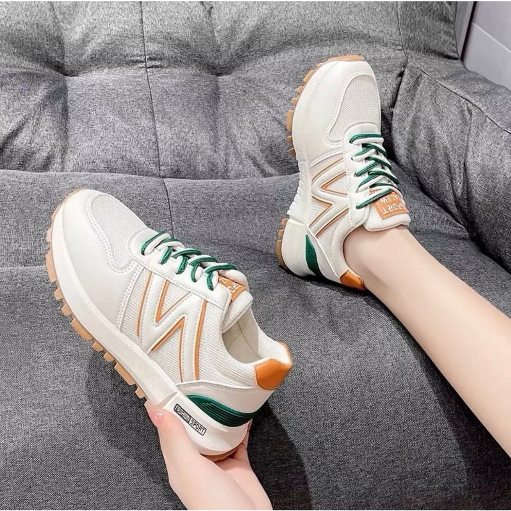 Giày thể thao nữ độn đế chữ N 3 màu siêu xinh Giày thể thao tăng chiều cao phong cách