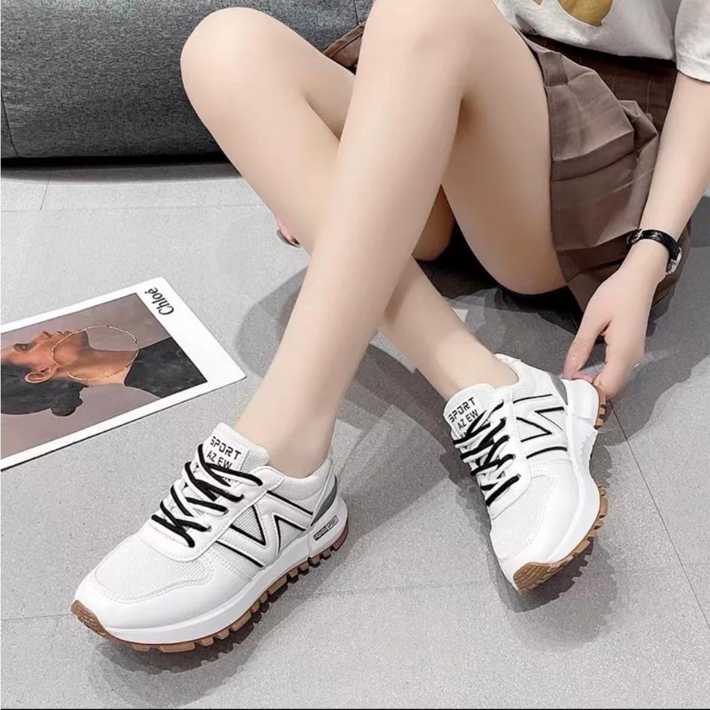 Giày thể thao nữ độn đế chữ N 3 màu siêu xinh Giày thể thao tăng chiều cao phong cách