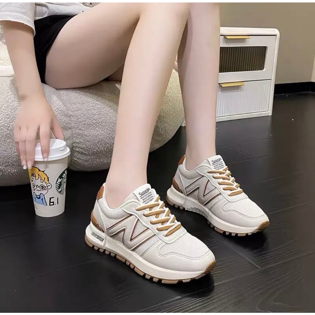 Giày thể thao nữ độn đế chữ N 3 màu siêu xinh Giày thể thao tăng chiều cao phong cách