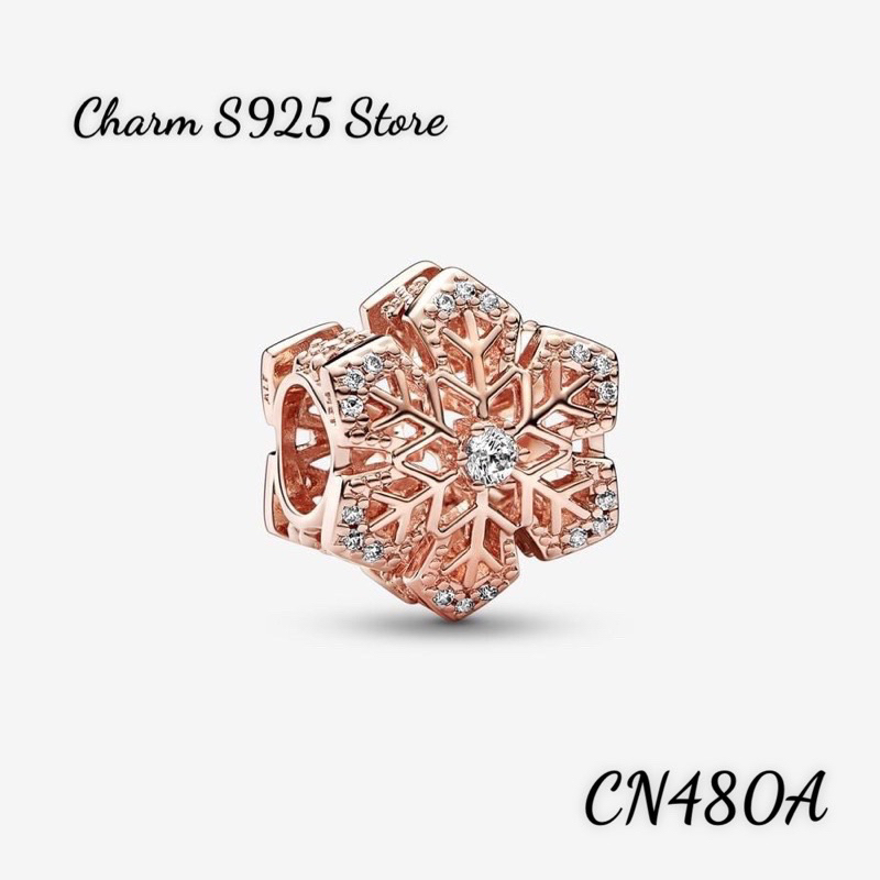 CHARM PAN ALE VÀNG HỒNG HOA TUYẾT ĐÍNH ĐÁ BẠC S925 THUẦN KHIẾT HÀNG CAO CẤP