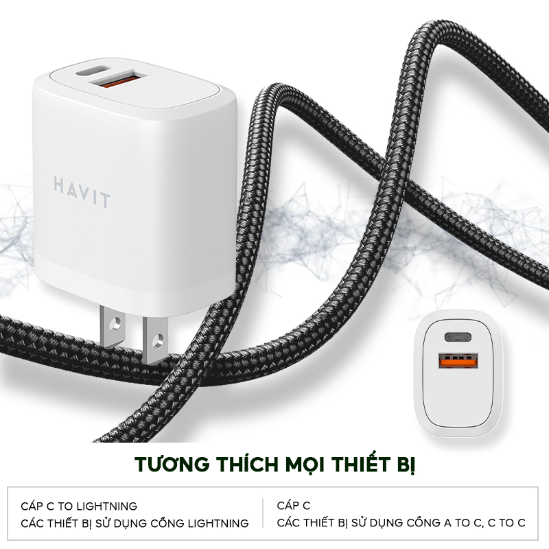 Cốc Sạc 2 Cổng HAVIT UC166, Sạc Nhanh Type C Power Delivery 20W, Cổng USB-A 12W - Hàng Chính Hãng