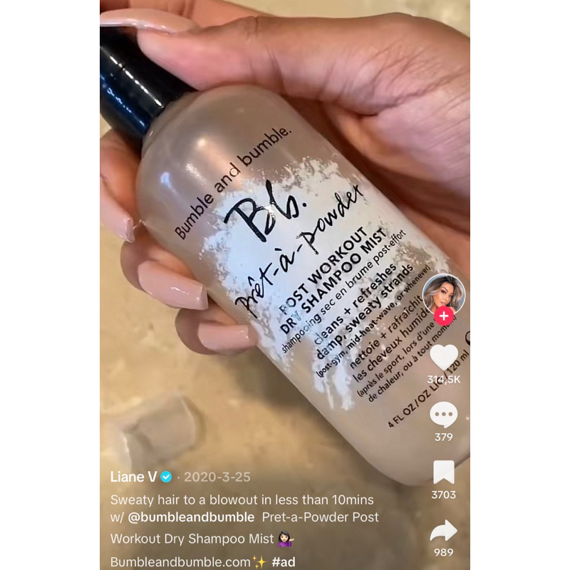 Dầu gội khô dạng nước Bumble and bumble Pret-a-Powder Post Workout $31