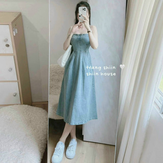 Đầm jean 2 dây fom xòe xinh xắn mặc đi chơi, dạo phố đều đẹp