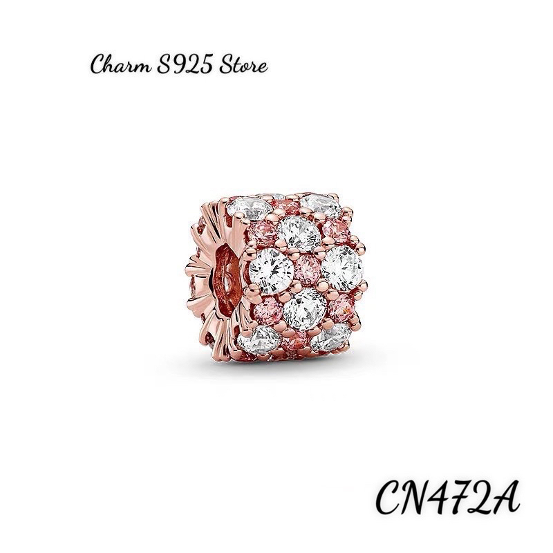 CHARM PAN ALE XỎ NGANG HÌNH TRỤ ĐÍNH ĐÁ VÀNG HỒNG S925 HÀNG CAO CẤP