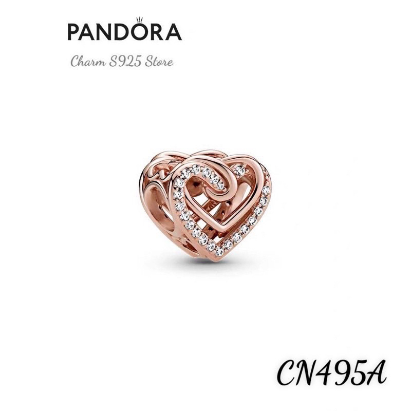 CHARM PAN ALE XỎ NGANG HÌNH TIM ĐÍNH ĐÁ VÀNG HỒNG S925 HÀNG CAO CẤP