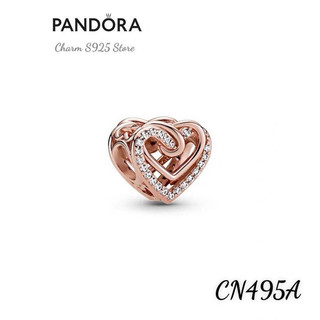 CHARM PAN ALE XỎ NGANG HÌNH TIM ĐÍNH ĐÁ VÀNG HỒNG S925 HÀNG CAO CẤP