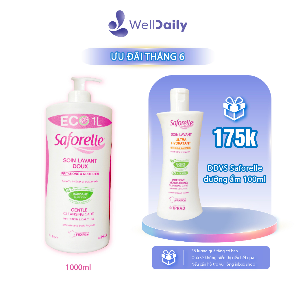 Dung Dịch Vệ Sinh SAFORELLE Gentle Cleansing Care Hỗ Trợ Làm Sạch, Khử Mùi Vùng Kín 1 Lít - HÀNG CHÍNH HÃNG