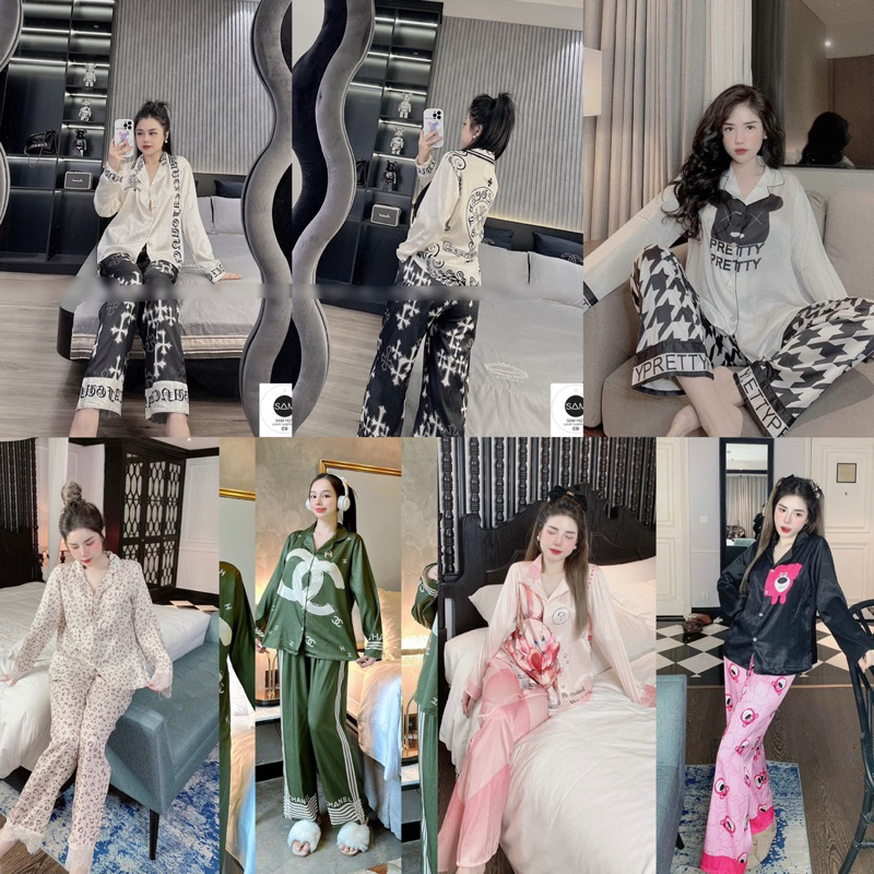 Bộ Ngủ Pijama mặc nhà xước dài tay thiết kế sang trọng mềm mại