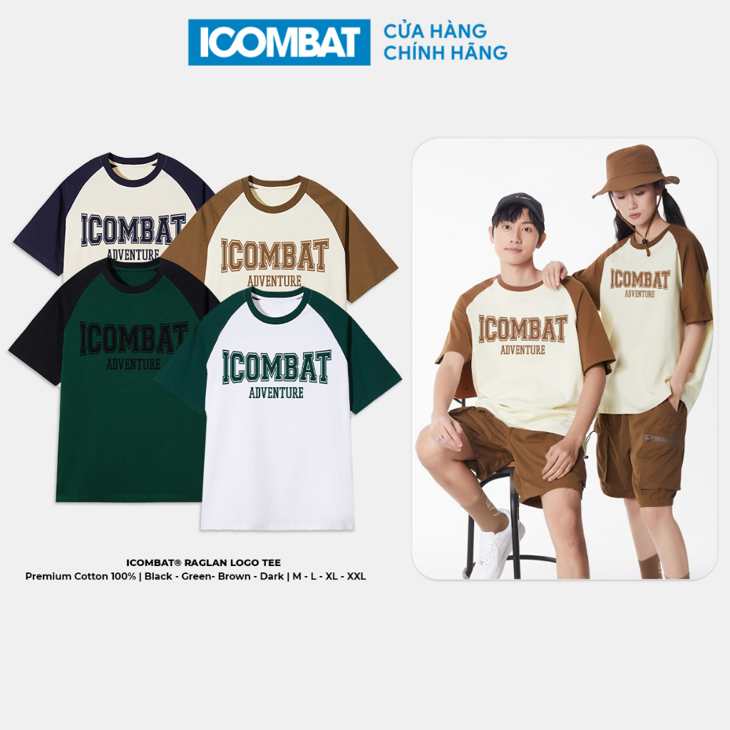 Áo Thun Raglan ICOMBAT® Adventure Tee Cotton 100% Unisex nam nữ form rộng oversize