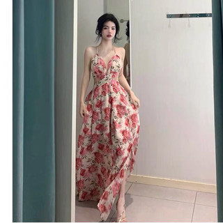 Váy maxi hoa hở lưng cut eo xẻ tà phong cách nữ tính