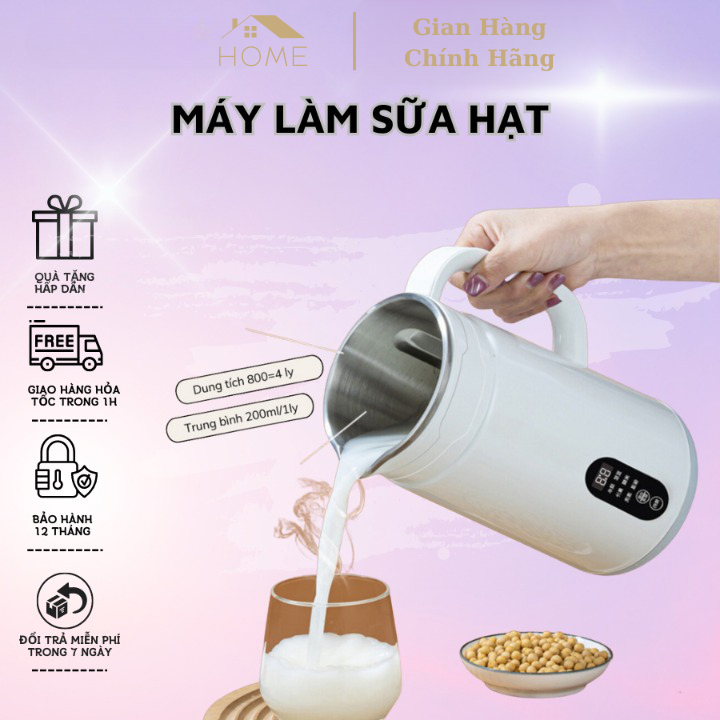 Máy làm sữa hạt mini XUTAOTAO dung tích 800ml, màn hình hiển thị LCD, chức năng hẹn giờ thông minh, bảo hành 12 tháng