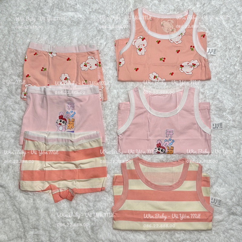Set 3 bộ ba lỗ + quần chip cho bé gái cotton siêu xinh