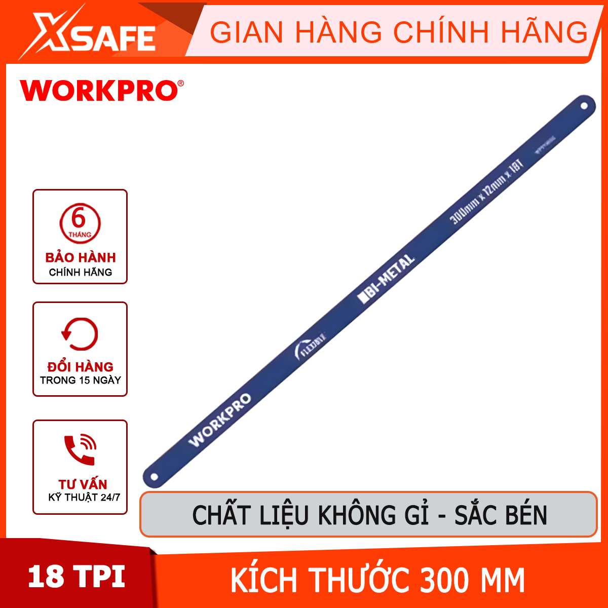 Bộ lưỡi cưa thẳng Workpro - WP215032 bằng kim loại 18TPI (1 set = 5 cái), kích thước 300mm (12 inches) Chính hãng