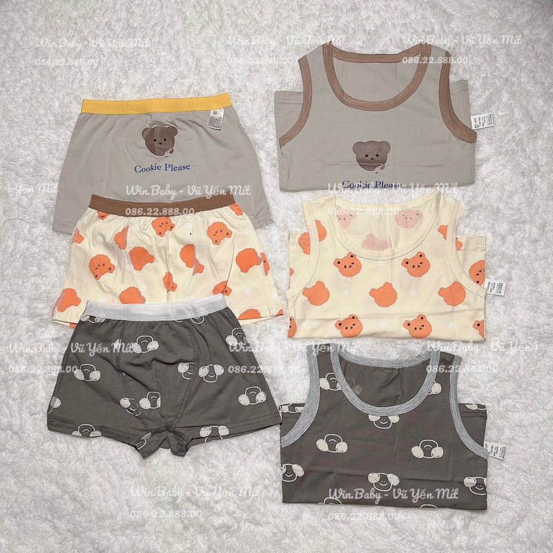 Set 3 bộ ba lỗ + quần chip cho bé trai cotton siêu xinh siêu rẻ