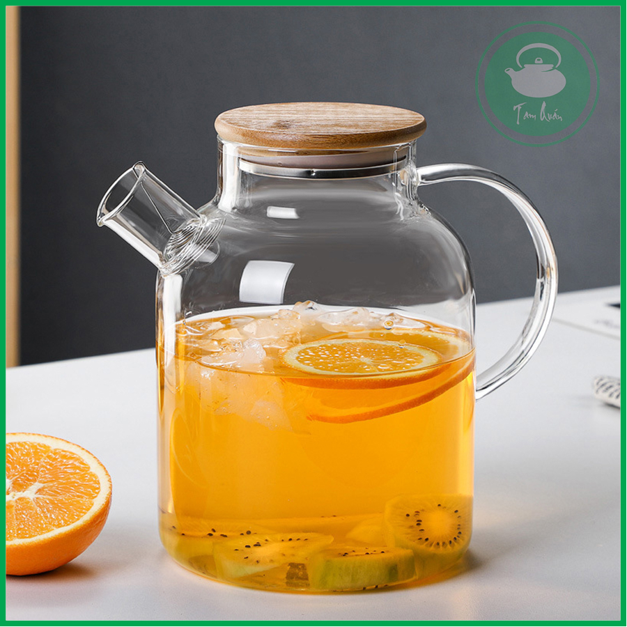 Ấm trà thủy tinh chịu nhiệt nắp gỗ 1800ml