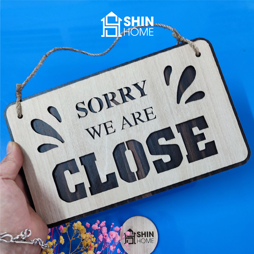 Bảng gỗ Open Closed 2 mặt treo cửa decor trang trí quán sang trọng độc đáo