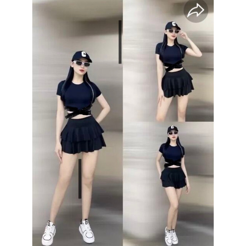 Đồ bơi nữ kín đáo áo có tay phối váy bồng 2 tầng đủ màu đi bơi biển đẹp áo tắm Bikini SG
