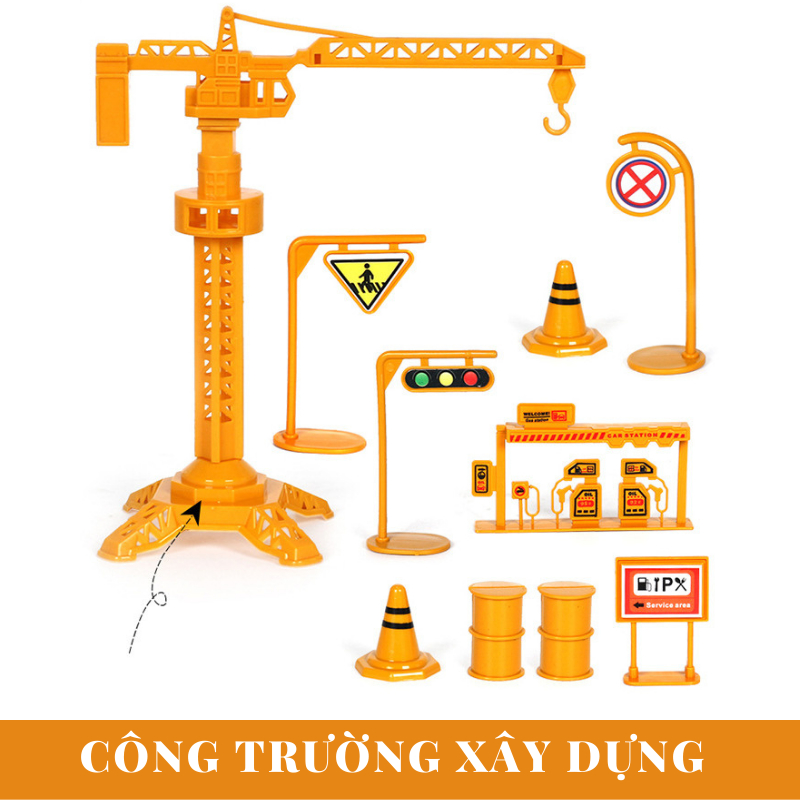 Bộ mô hình xe đồ chơi CÔNG TRÌNH cho bé trai: Cần cẩu, Xe Ben, Xe Tải, Trộn bê tông, quà tặng sinh nhật cho bé trai