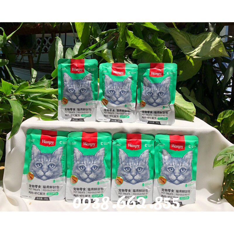 Pate Wanpy 80gr cho mèo kén ăn thơm ngon đủ 5 vị gà cá ngừ cá tuyết