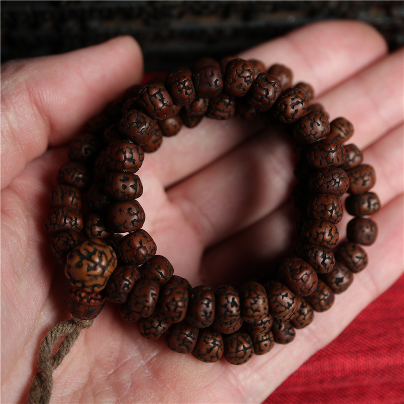 Chuỗi hạt bồ đề Kim Cang Nepal 108 hạt nâu Cũ gỗ tự nhiên - Nepal Handmade Rudraksha Mala