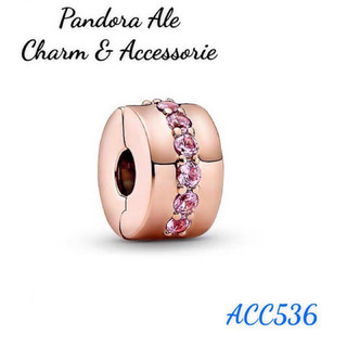 Pan ale charm khoá chặn an toàn vàng hồng đính đá giữa bạc s925