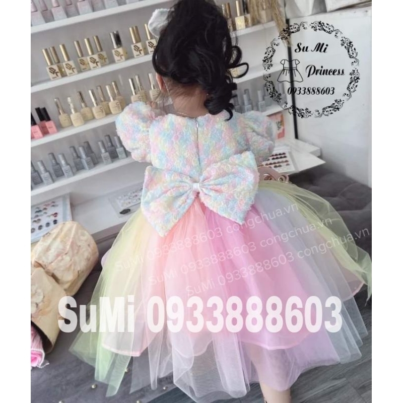 Đầm công chúa hoa hồng bảy sắc cầu vồng cho bé