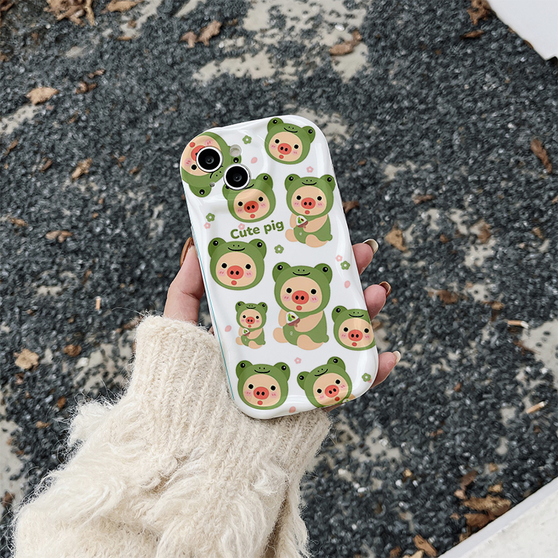 Ốp lưng iphone TPU Mềm Viền Nổi Cạnh Sóng Cute Pig heo mũ xanh 6s/6splus/7/7plus/8/8plus/x/11/12/13/14/max/prm sk40