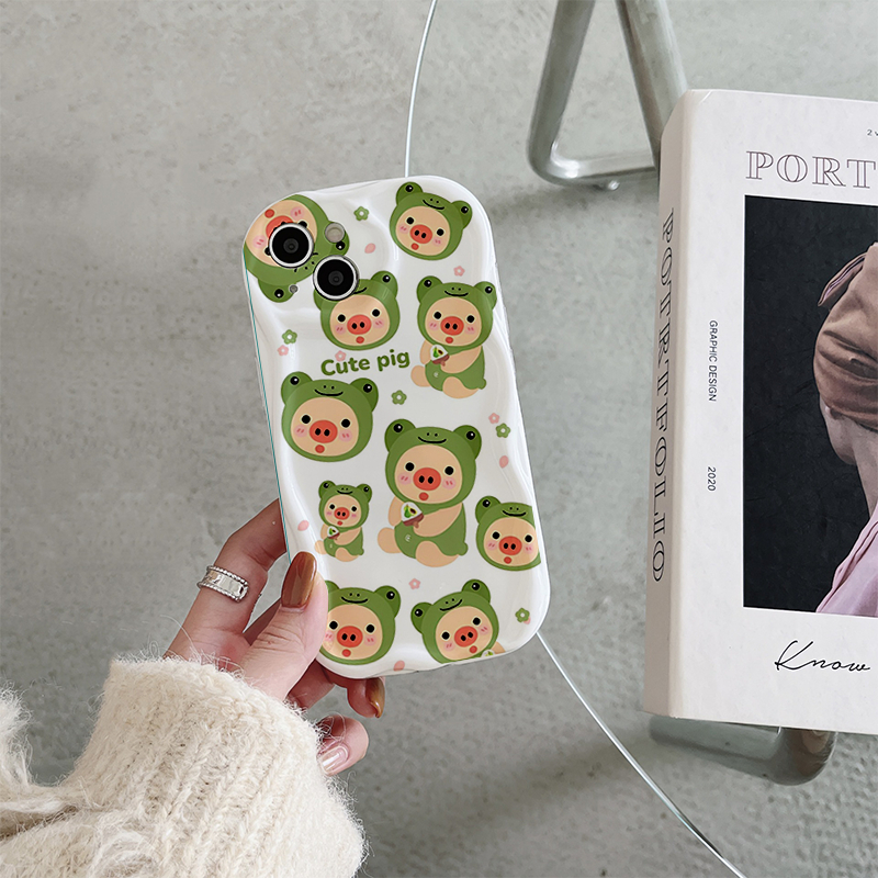 Ốp lưng iphone TPU Mềm Viền Nổi Cạnh Sóng Cute Pig heo mũ xanh 6s/6splus/7/7plus/8/8plus/x/11/12/13/14/max/prm sk40