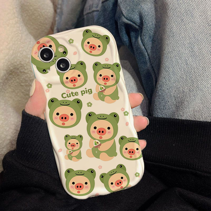 Ốp lưng iphone TPU Mềm Viền Nổi Cạnh Sóng Cute Pig heo mũ xanh 6s/6splus/7/7plus/8/8plus/x/11/12/13/14/max/prm sk40