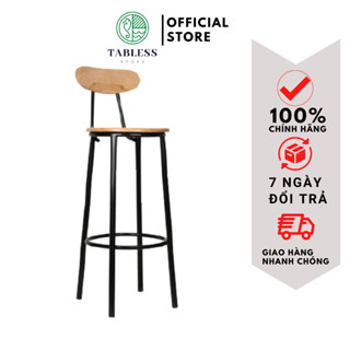 Ghế quầy bar cao có tựa lưng cho quán cafe ban công mặt gỗ chân sắt kích thước 47 60 75 cm giá rẻ - TALESS STORE