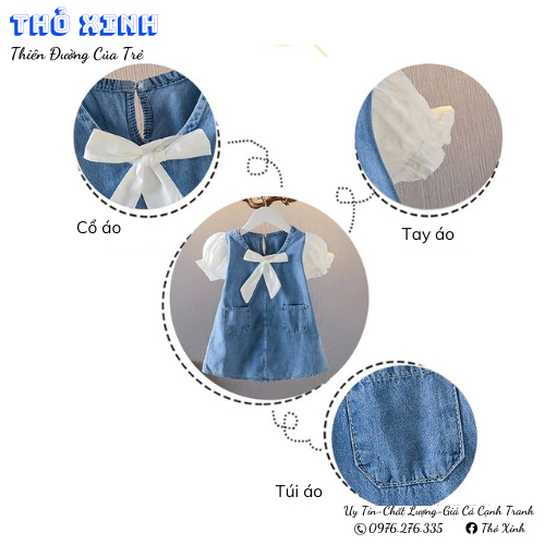 Váy Bò Cho Bé Gái Phối Tay Vải Sơ Mi Phong Cách Hàn Quốc