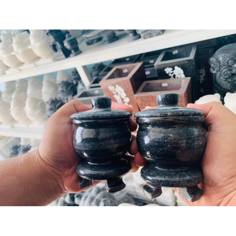 Ly nước , hũ muối gạo đá Vân đen tự nhiên