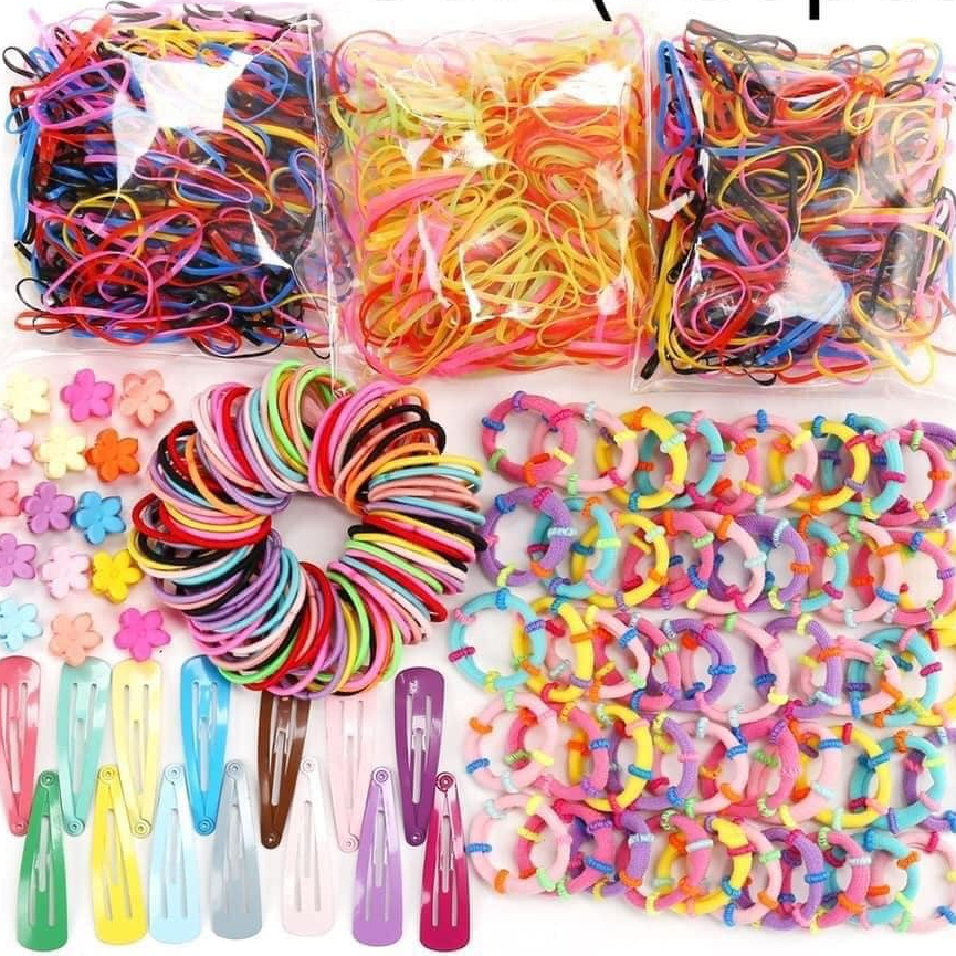 Set dây buộc tóc cho bé gái 780 chi tiết siêu xinh, Hộp dụng cụ dây cột tóc hàn quốc dễ thương cho bé 780 món