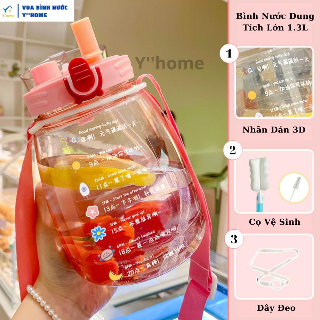 Bình nước trẻ em dung tích lớn 1300ml có ống hút, Bình uống nước cho bé kute kèm tikker 3D, 7 Ngày Đổi Trả! | BigBuy360 - bigbuy360.vn