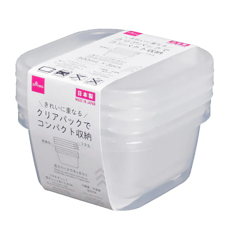 Daiso Hộp đựng thực phẩm trong suốt - 300ml x 3 cái 10.7x10.7x5.4cm