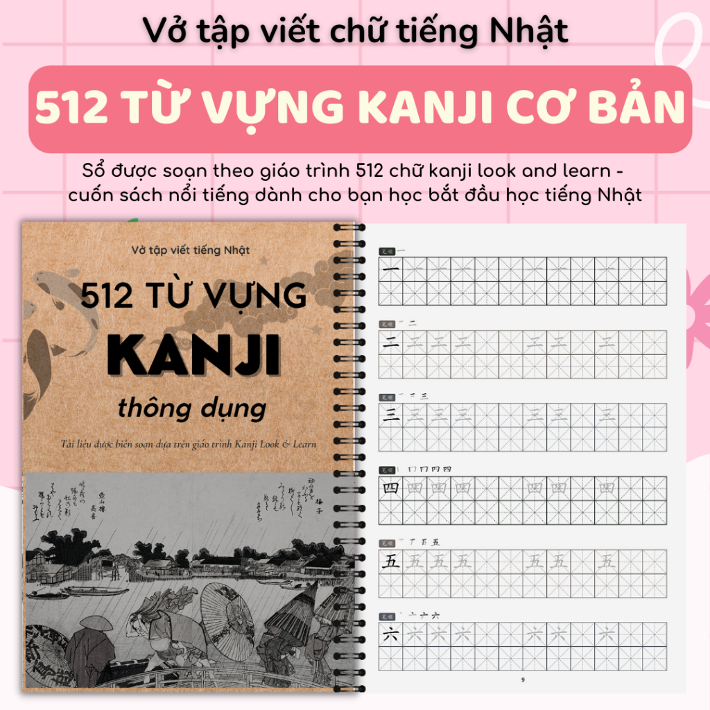 Luyện viết 512 từ vựng Kanji - Có hướng dẫn thứ tự nét viết - Tài liệu tiếng Nhật cho người mới bắt đầu