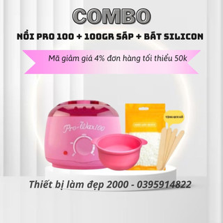 Combo nồi nấu sáp wax lông pro wax 100 + mỡ trăn+100g tặng que gỗ