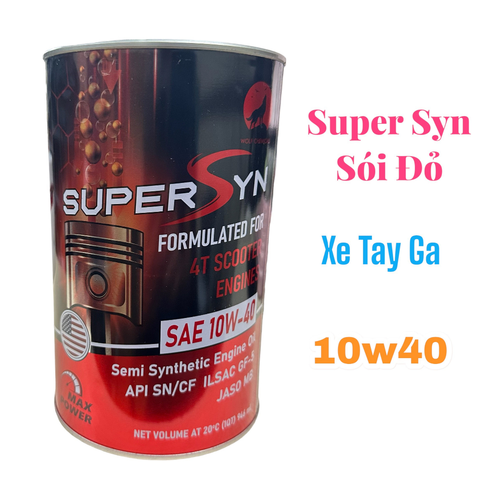 Nhớt Super Syn Sói Đỏ cho xe Tay Ga SN MB 10w40 Wolf Chemical USA