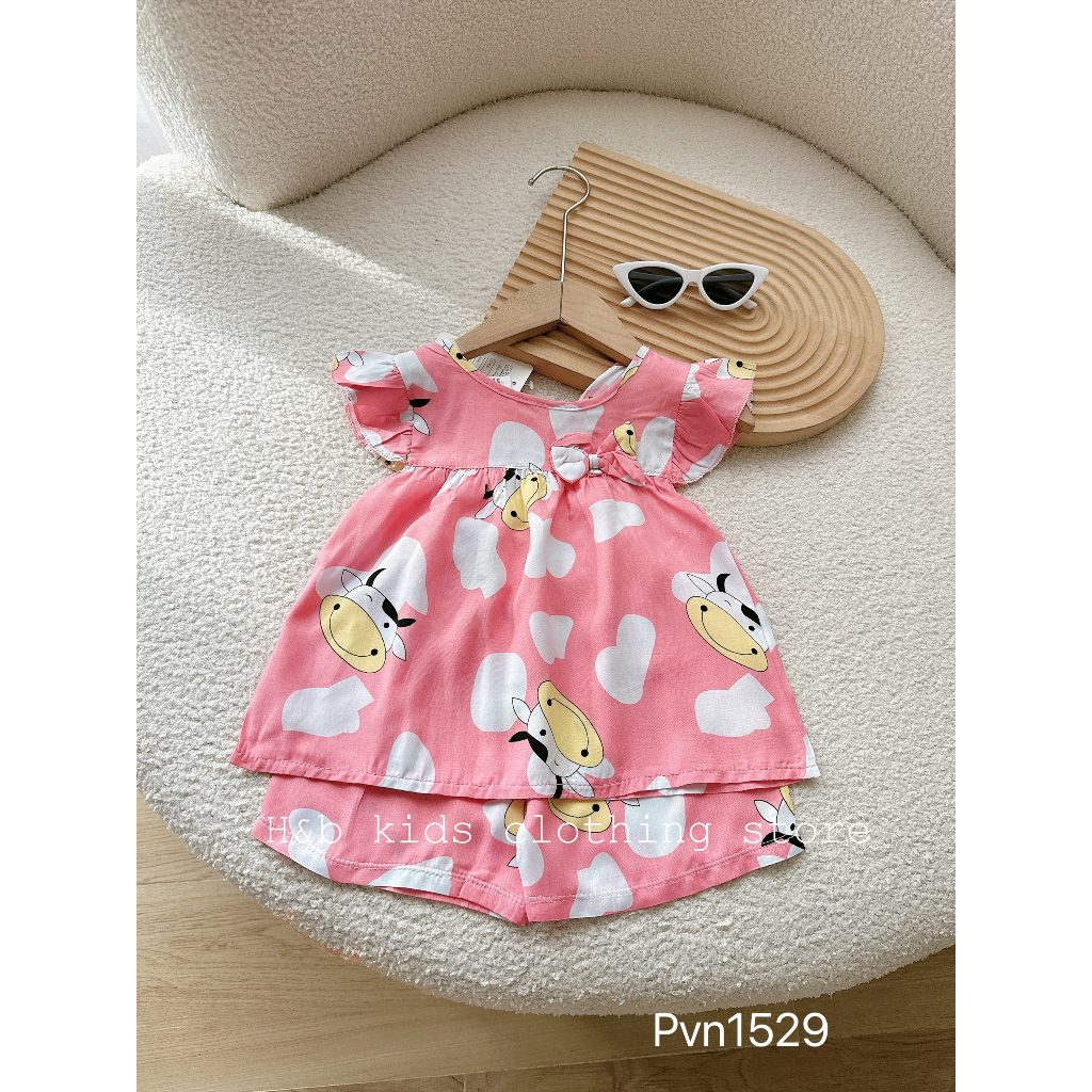Quần áo trẻ em , sét bộ lanh lụa nơ siêu mát họa tiết đáng yêu cho bé