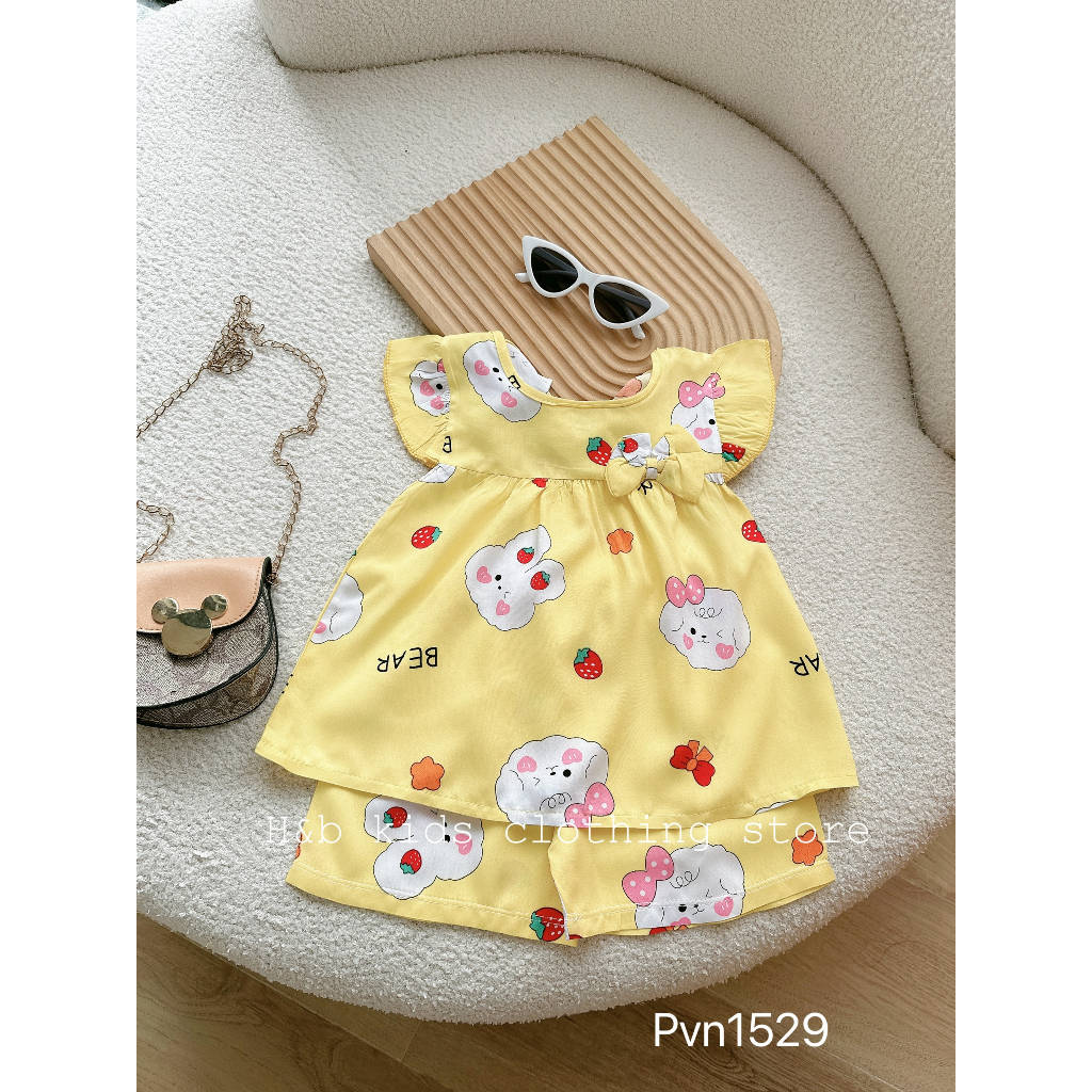 Quần áo trẻ em , sét bộ lanh lụa nơ siêu mát họa tiết đáng yêu cho bé