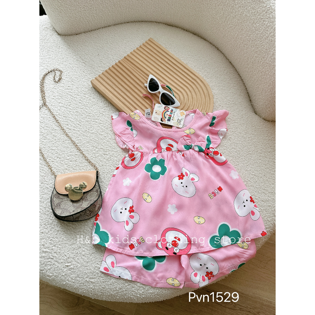 Quần áo trẻ em , sét bộ lanh lụa nơ siêu mát họa tiết đáng yêu cho bé