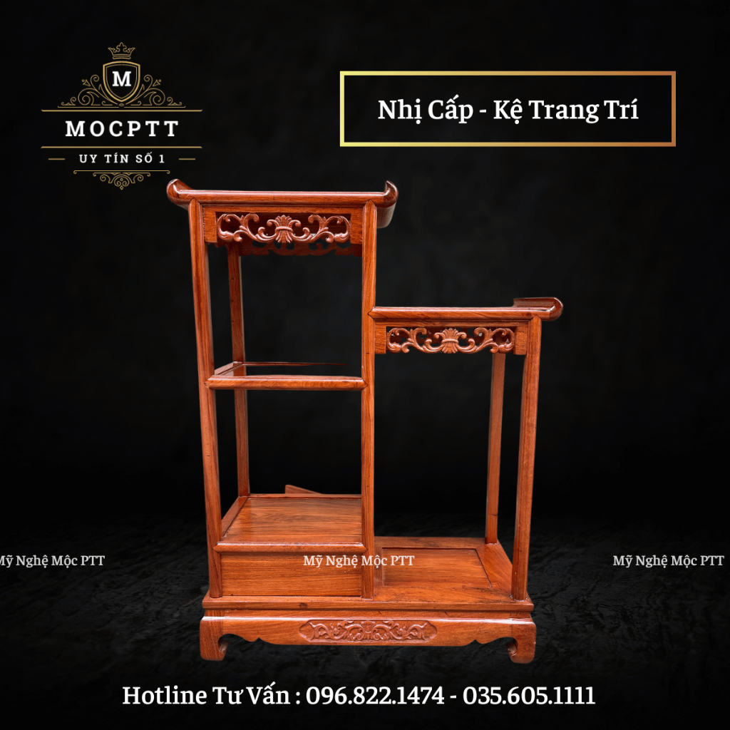 Kệ hai tầng mẫu có ngăn kê đồ trang trí gỗ Hương Đá kích thước 69 x 60 x 25 cm