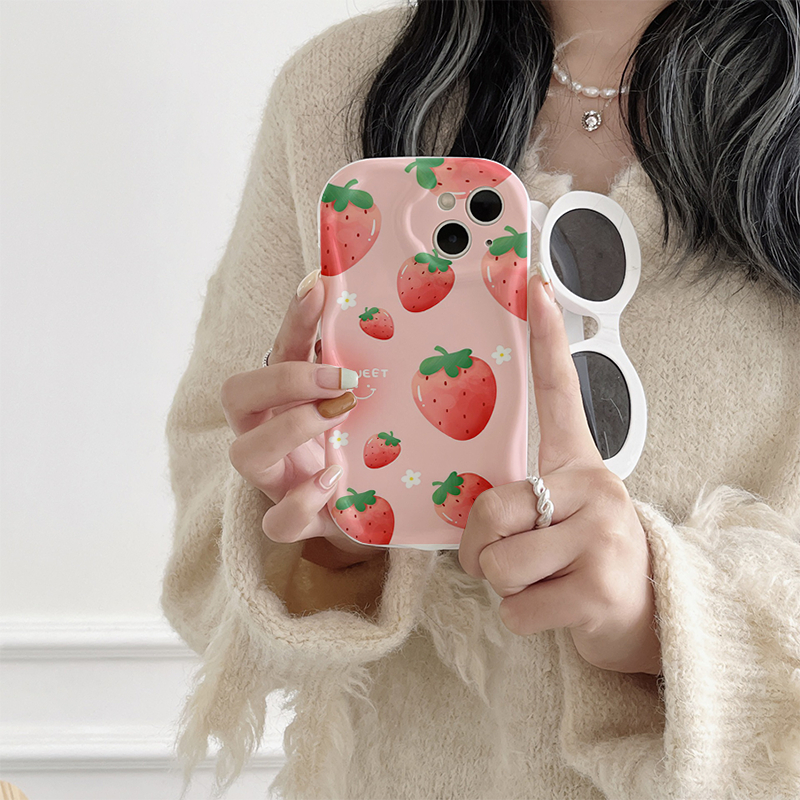 Ốp lưng iphone Viền Nổi Cạnh Sóng nhiều dâu tây sweet 6s/6splus/7/7plus/8/8plus/x/11/12/13/14/max/promax sk49