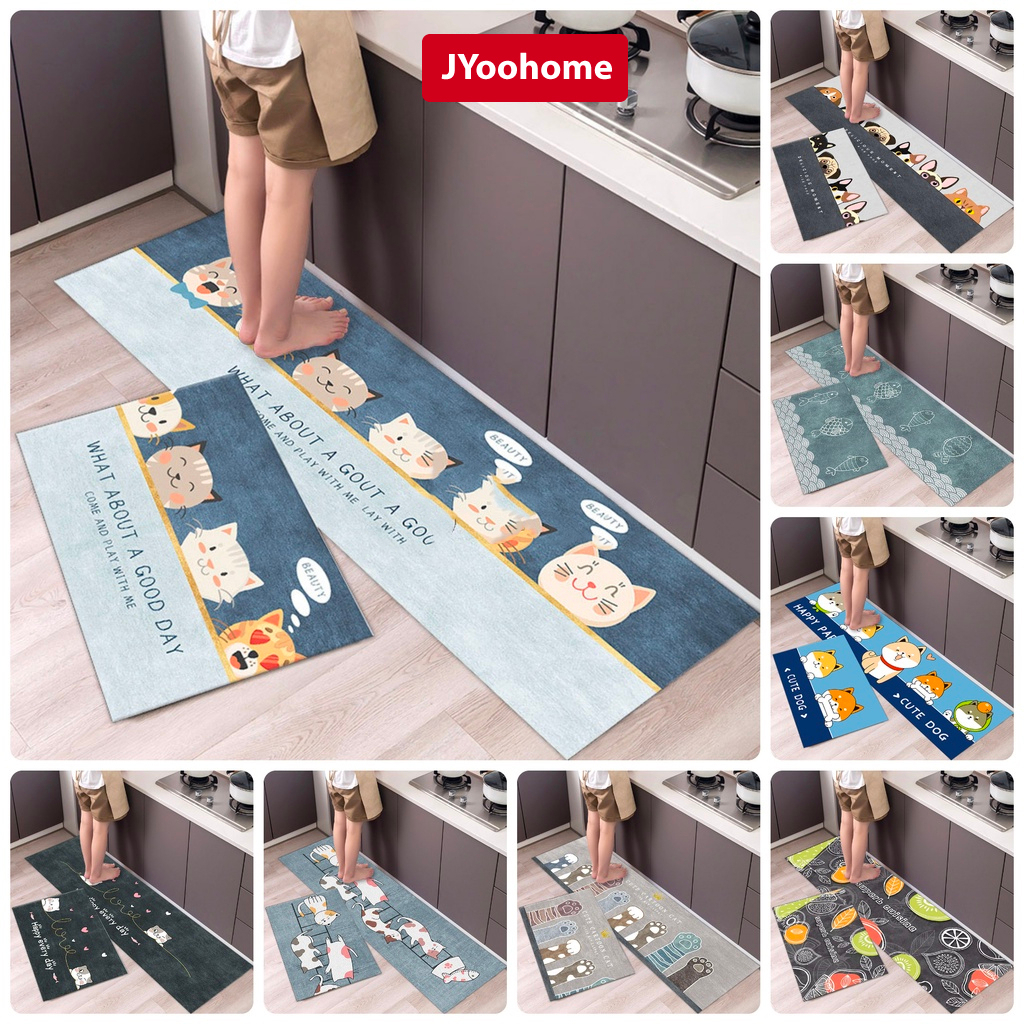 Bộ 2 Thảm Lau Chân nhà bếp JYoohome bộ chùi chân chống trượt hình thú 3d trải sàn phòng khách cao cấp đế cao su hút nước