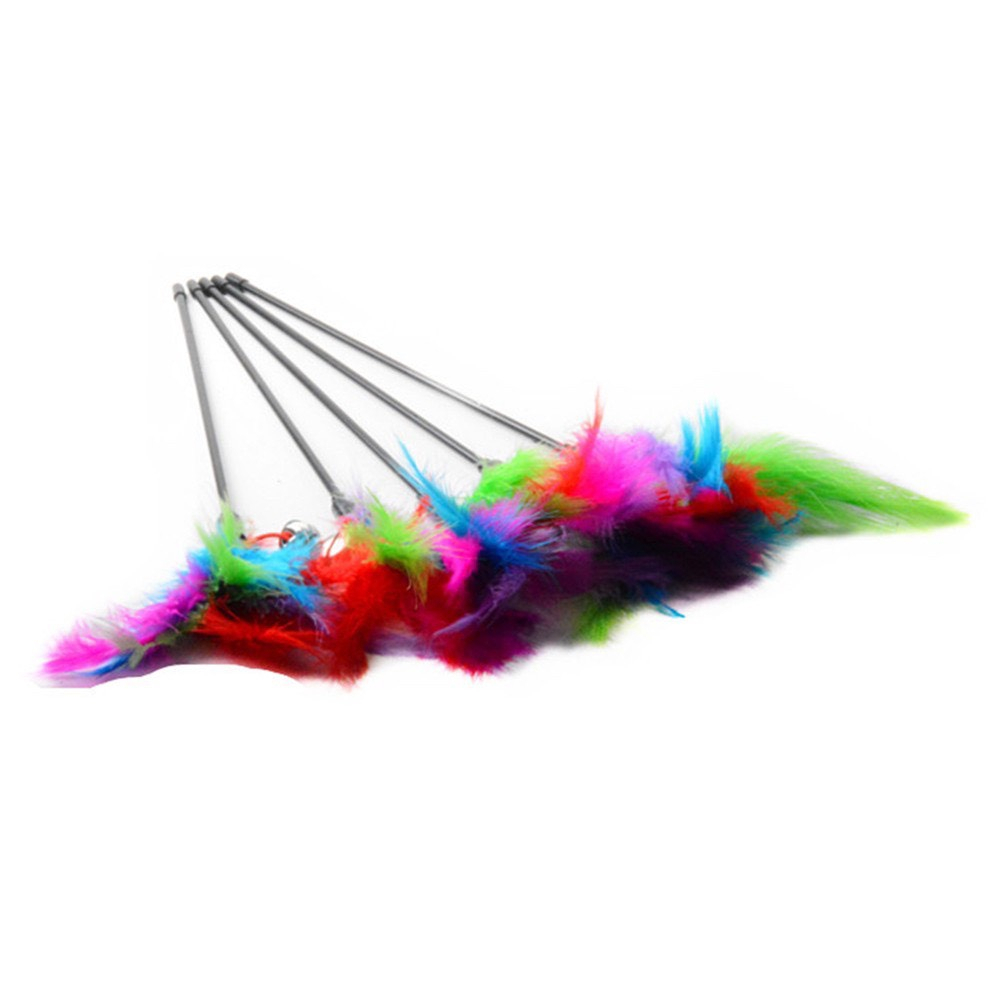 Đồ chơi cho mèo cần câu nhựa gắn lông vũ và chuông - Gậy trêu mèo lông vũ kèm chuông