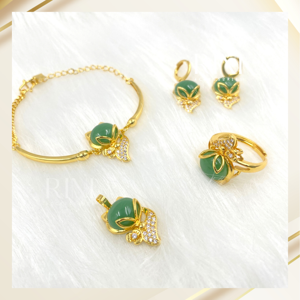 Bộ trang sức hồ ly 4 món Vòng đeo tay, nhẫn, mặt dây chuyền, khuyên tai Vàng Xi mạ 18K Cao cấp Rini.Accessories