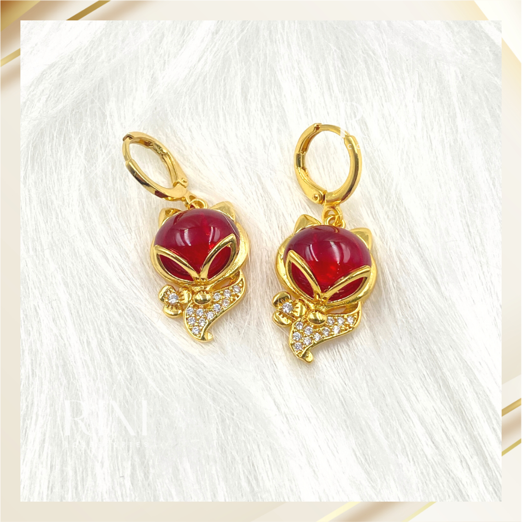 Bộ trang sức hồ ly 4 món Vòng đeo tay, nhẫn, mặt dây chuyền, khuyên tai Vàng Xi mạ 18K Cao cấp Rini.Accessories