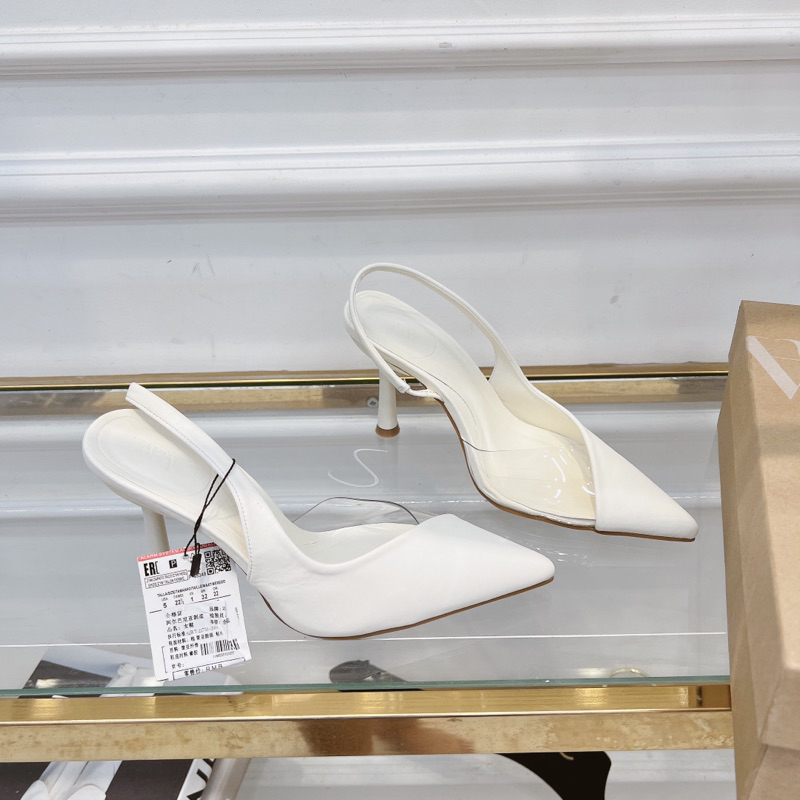 Giày hở gót mũi trắng pha mica da mềm za za xuất HEMIN SHOES
