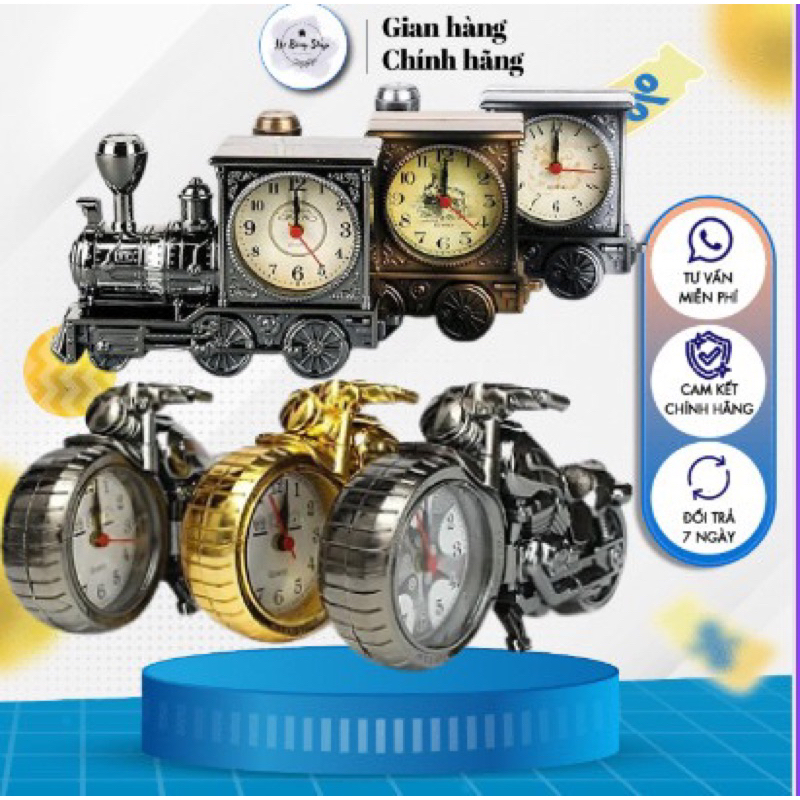 Đồng Hồ Báo Thức Để Bàn Hình Dáng Đầu Máy Xe Lửa Cổ Điển-Xe Máy Cổ Điển-Xe Hơi cổ Điển