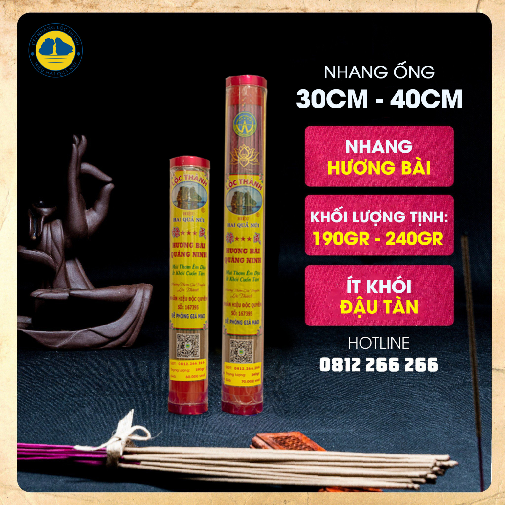 Nhang Lộc Thành, NHANG ỐNG 30cm&40cm, hương bài Quảng Ninh, đậu tàn, ít khói